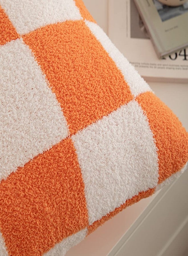 NIDITW Set of 2 Orange Checkered Pillow Covers 18x18 Inches Ultra Soft Microfiber Both Sided Gingham Pattern Invisible Zipper for Sofa Couch Bed Decor (Orange) - Image 4